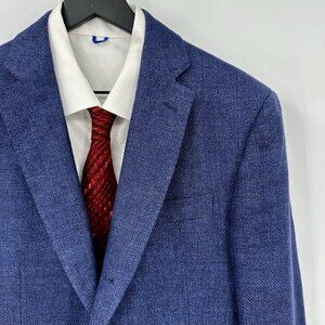 FACONNABLE jacket blazer sport coat wool hemp cupro two button blue US 38R